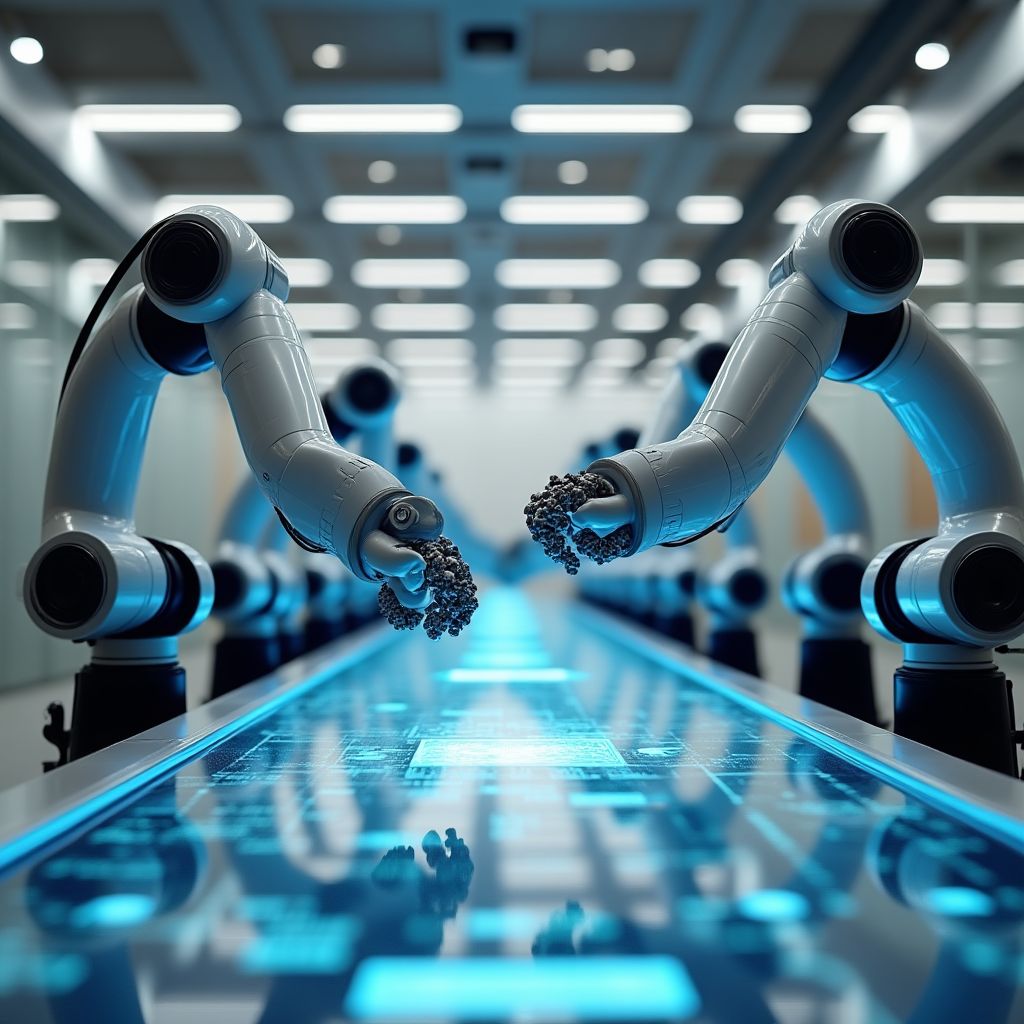 Otomasyon sürecini temsil eden robotik kollar